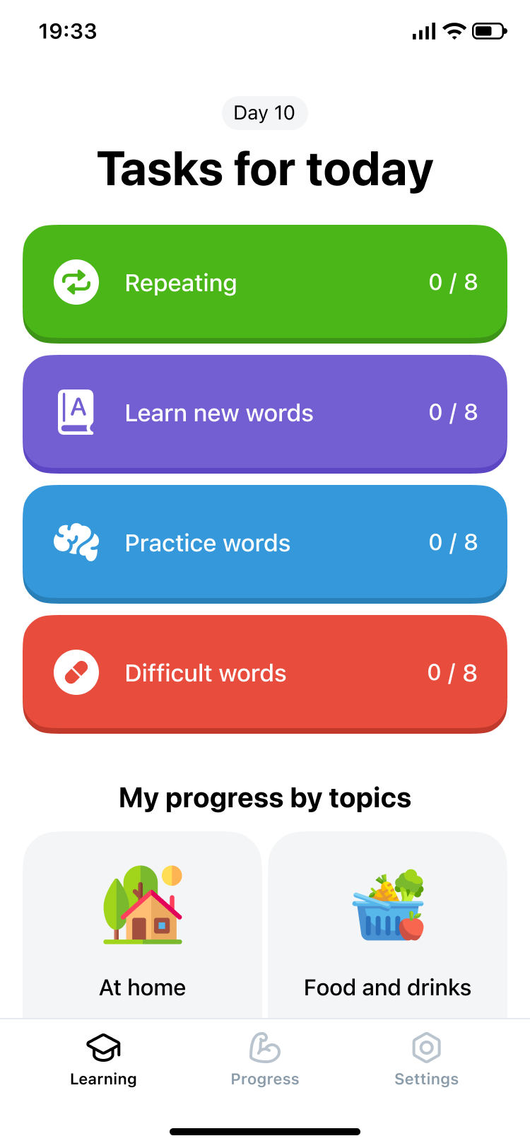Main English Bites learning screen